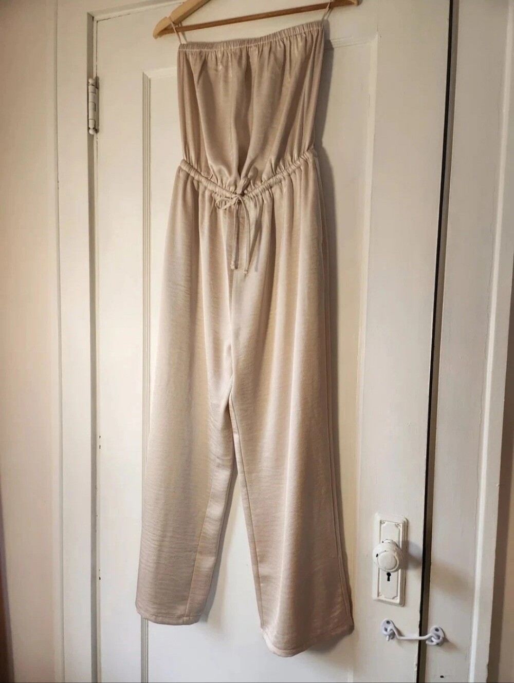 Express Pearl Ivory Strapless Jumpsuit
